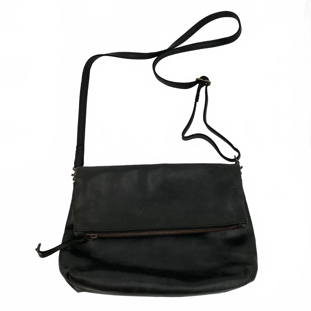 Able Black Leather Crossbody Bag | OS Regular Fold-Over Zip